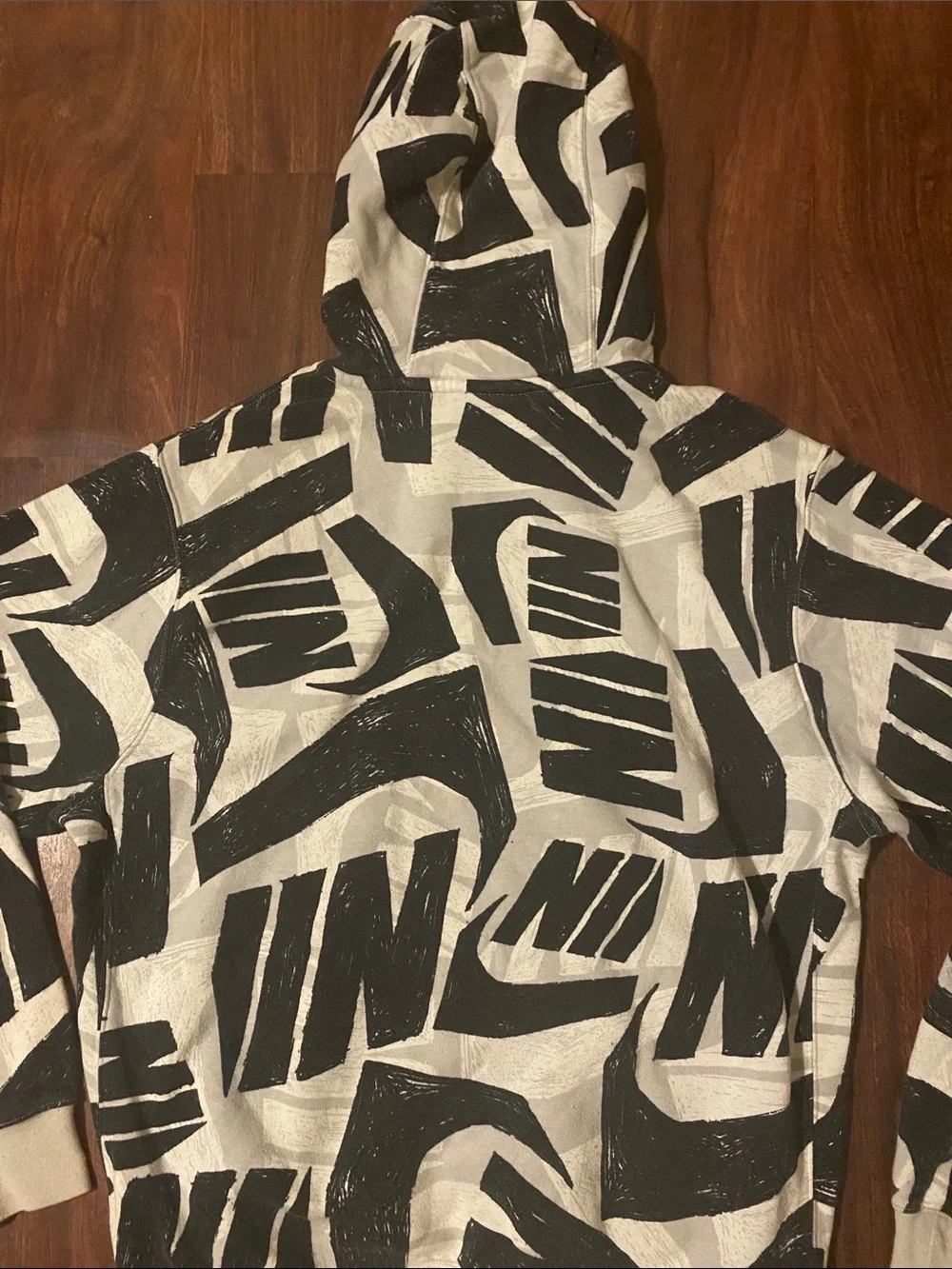 Nike Black and Light Gray Allover Logo Graphic Hoodie